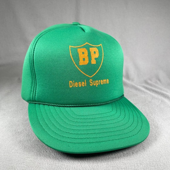 BP Petroleum Hat Men Snapback Green Diesel Oil Gas British Rope VTG Retro‎ - Picture 1 of 10